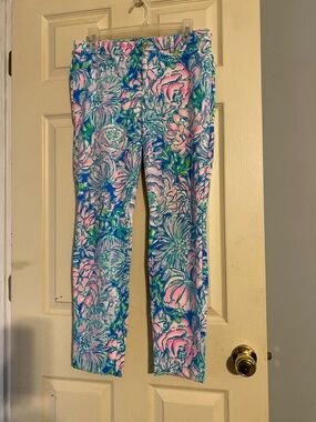 Lilly Pulitzer Multicolor Knit Stretch Kelly Floral Straight Ankle Pants, size 8